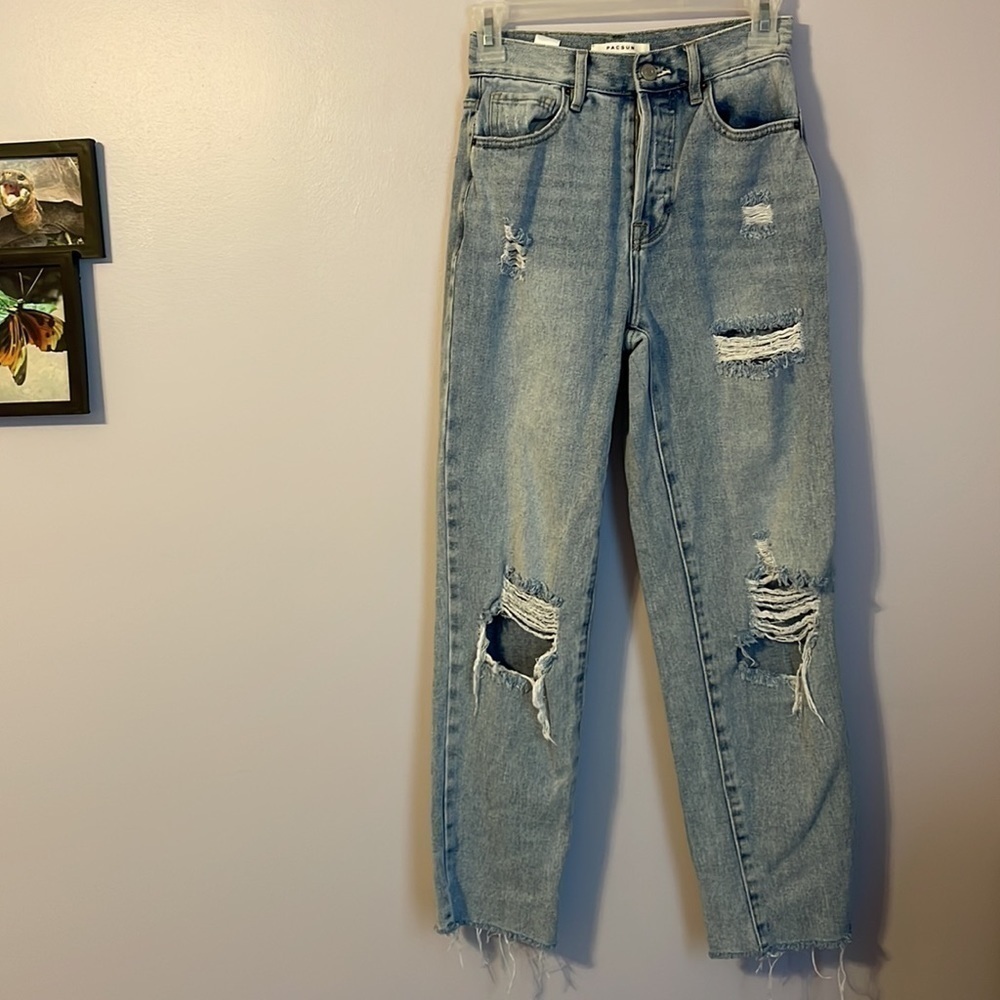 PacSun Distressed High Rise Straight Leg Jeans Button Fly size 23